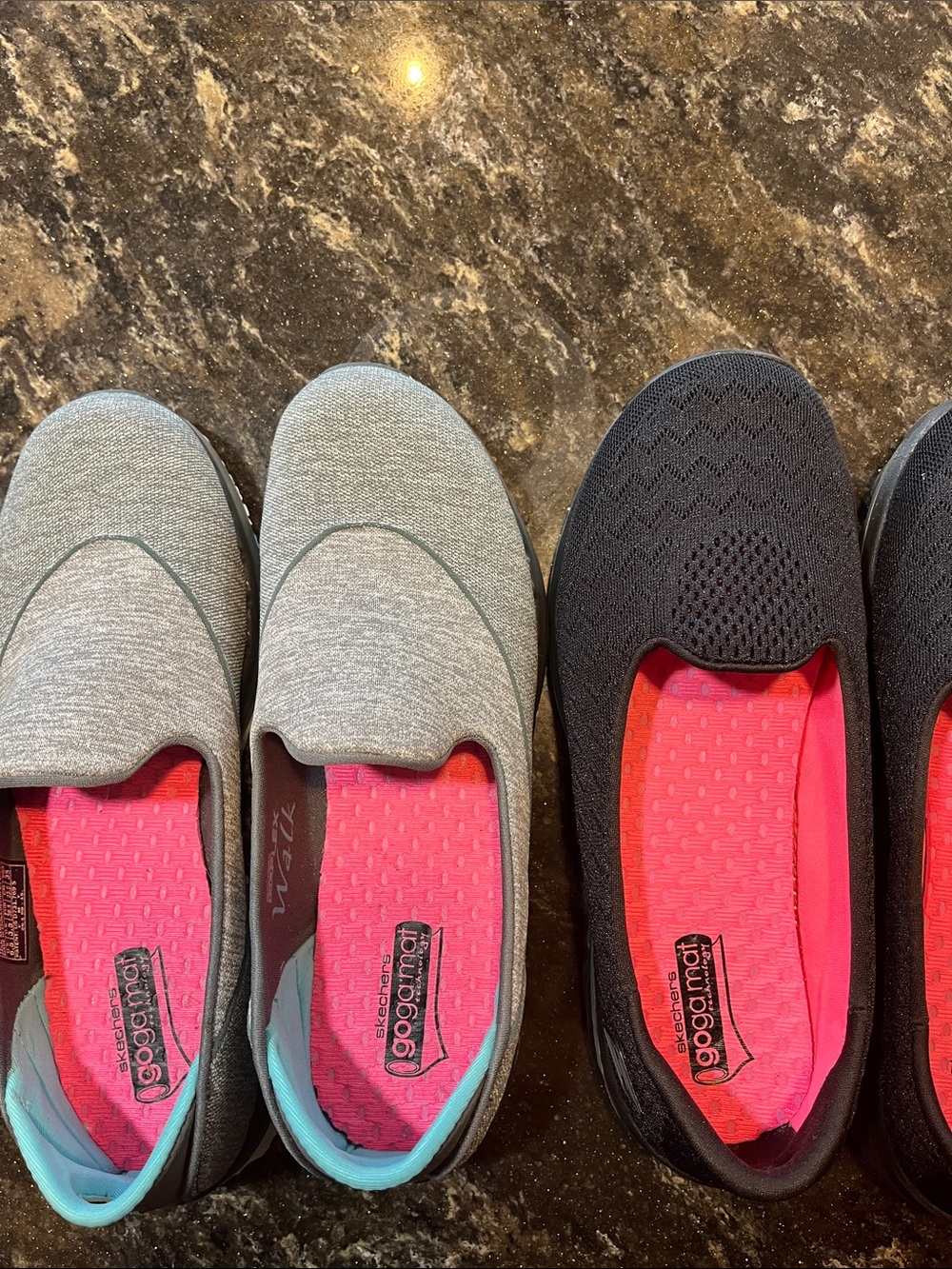 Skechers Slip-On Flats 2 pr in Gray, Black and Bright Pink Insoles